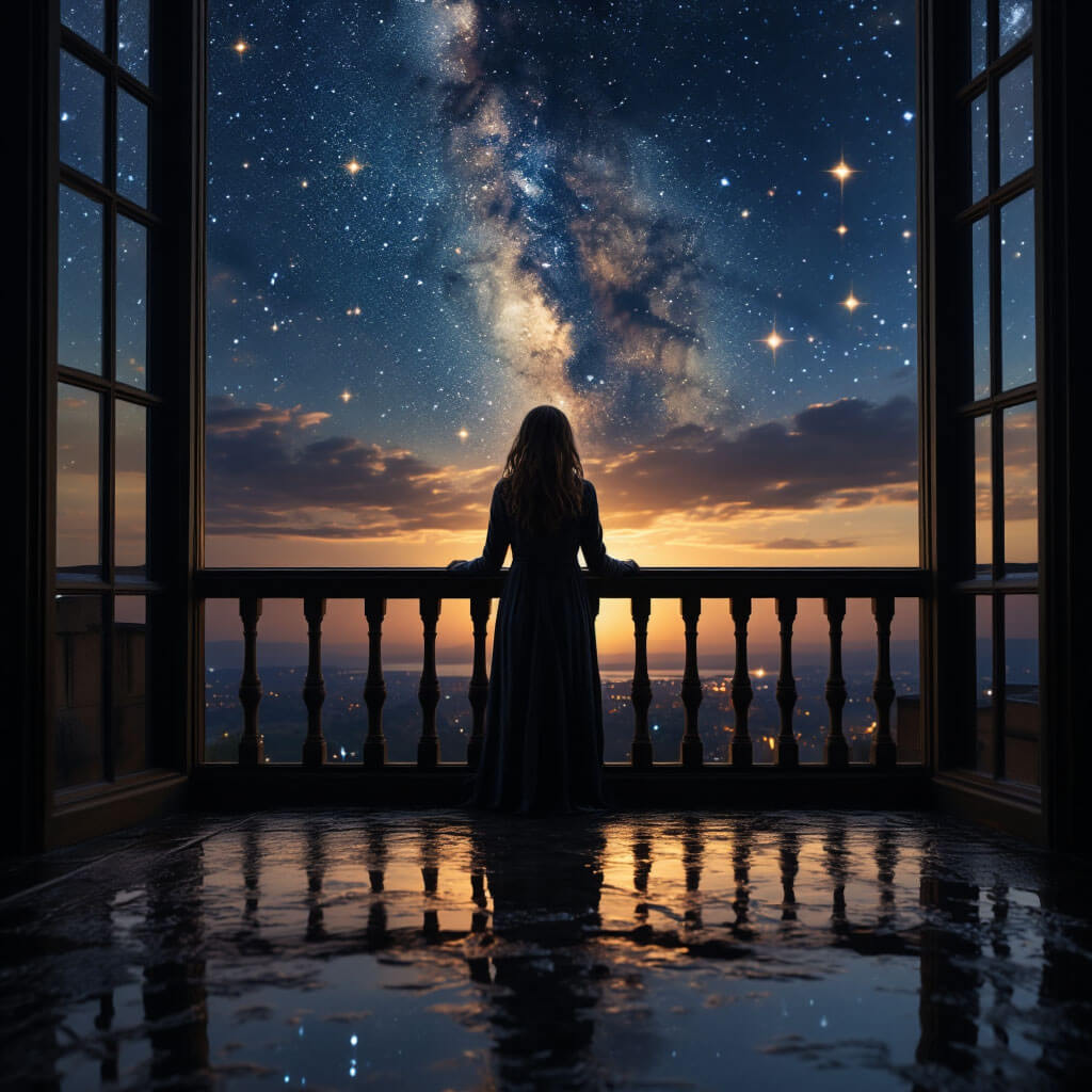 Kişi sessiz bir gecede yıldızlara bakıyor